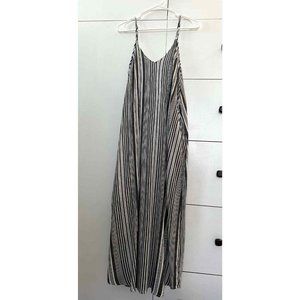 Entro Maxi Vertical Striped Dress Large Spaghetti Strap Maxi Pockets V Neck